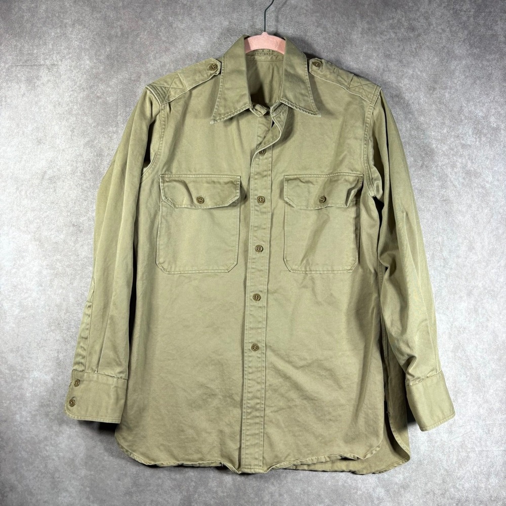 Vintage Military US Army Fordham Shirt Mens Size‎ 15-32 Beige Khaki Button Up